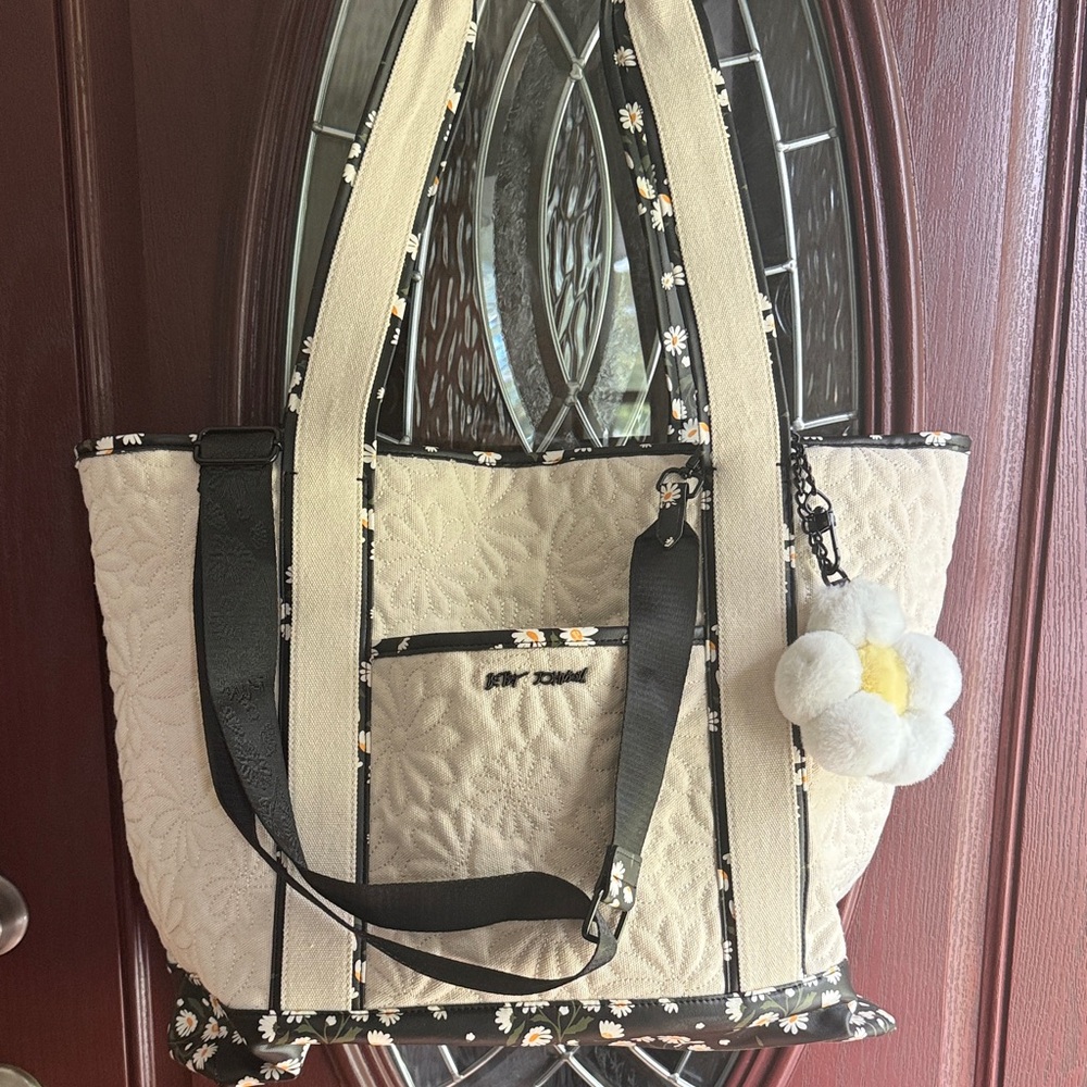 Betsey Johnson Cream and Black Floral Travel Bag